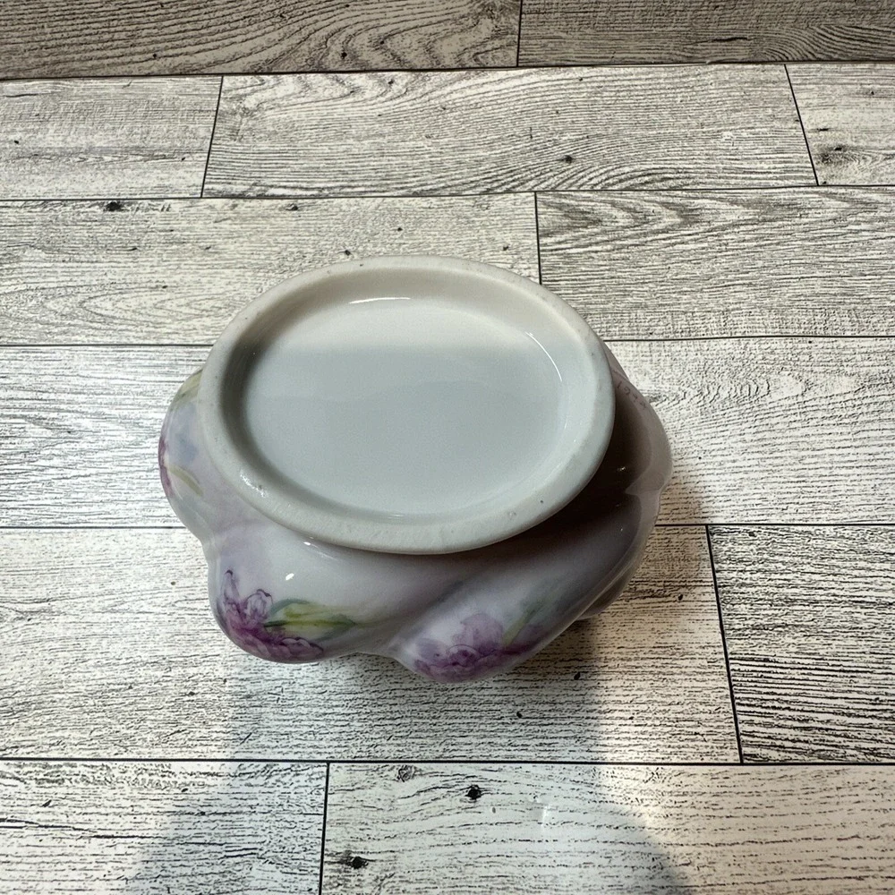 Purple Floral Painted Bowl 4.5x3.25x2.5